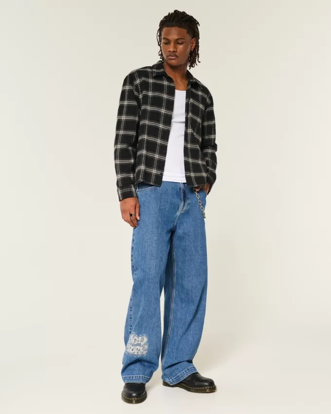 Medium Wash NYC Graphic Super Baggy Jeans,Medium Wash NYC Graphic Super Baggy Jeans Medium Wash NYC Graphic Super Baggy Jeans,Medium Wash NYC Graphic Super Baggy Jeans
