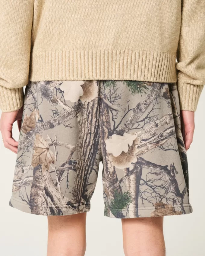 Mid-Thigh Camo Loose Fleece Shorts,Mid-Thigh Camo Loose Fleece Shorts