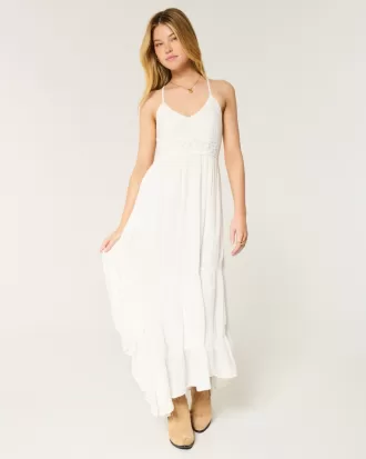 Mixed Fabric Crochet-Style Maxi Dress,Mixed Fabric Crochet-Style Maxi Dress Mixed Fabric Crochet-Style Maxi Dress,Mixed Fabric Crochet-Style Maxi Dress