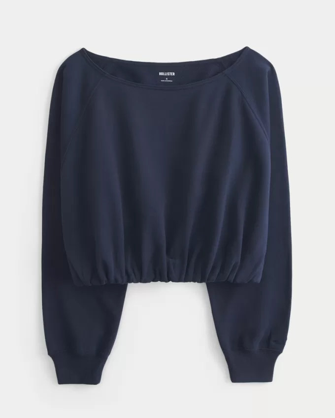 Off-the-Shoulder Bubble Hem Sweatshirt,Off-the-Shoulder Bubble Hem Sweatshirt