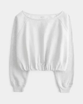 Off-the-Shoulder Bubble Hem Sweatshirt,Off-the-Shoulder Bubble Hem Sweatshirt