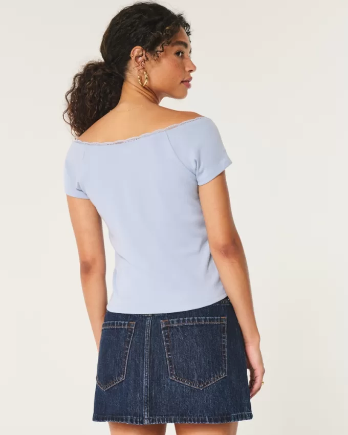 Off-the-Shoulder Lace Trim Top,Off-the-Shoulder Lace Trim Top Off-the-Shoulder Lace Trim Top,Off-the-Shoulder Lace Trim Top