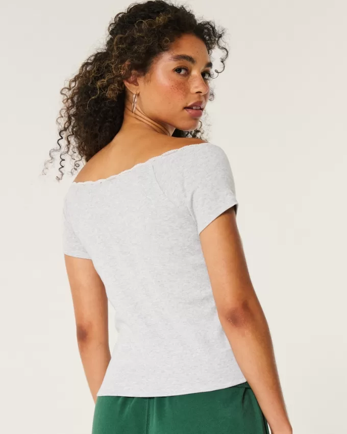 Off-the-Shoulder Lace Trim Top,Off-the-Shoulder Lace Trim Top Off-the-Shoulder Lace Trim Top,Off-the-Shoulder Lace Trim Top