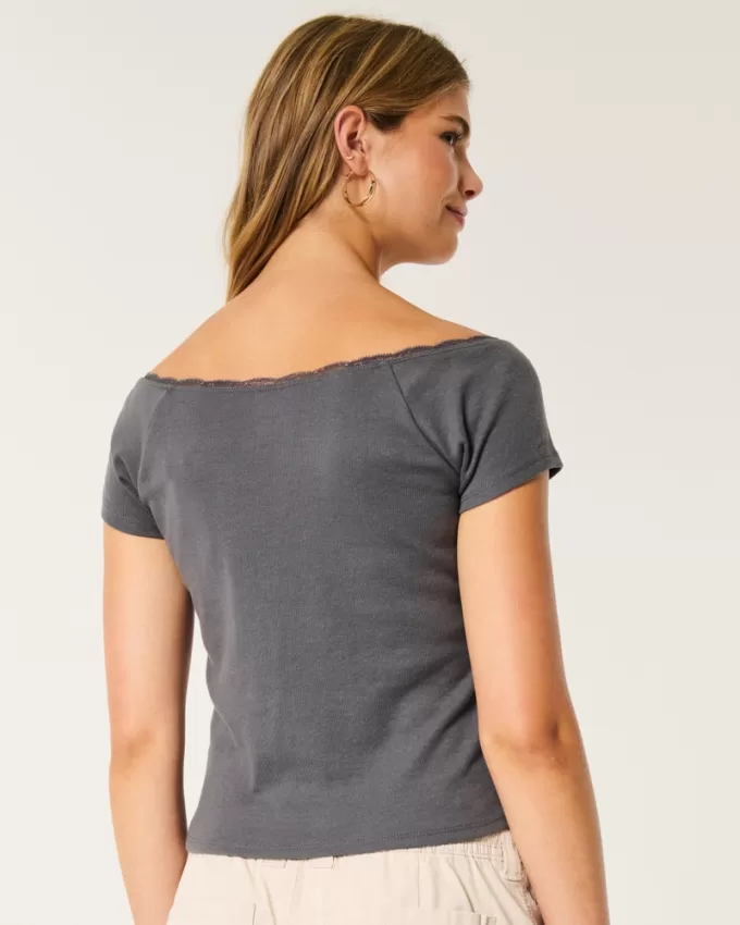 Off-the-Shoulder Lace Trim Top,Off-the-Shoulder Lace Trim Top Off-the-Shoulder Lace Trim Top,Off-the-Shoulder Lace Trim Top