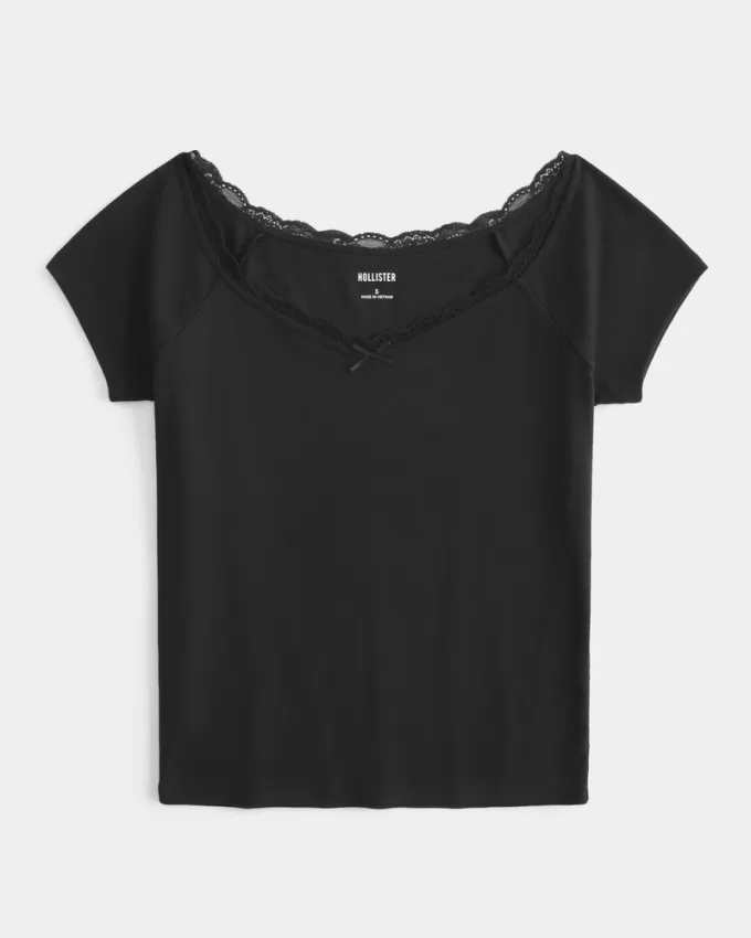 Off-the-Shoulder Lace Trim Top,Off-the-Shoulder Lace Trim Top