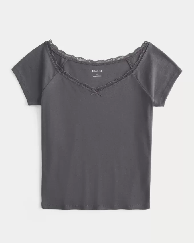 Off-the-Shoulder Lace Trim Top,Off-the-Shoulder Lace Trim Top Off-the-Shoulder Lace Trim Top,Off-the-Shoulder Lace Trim Top