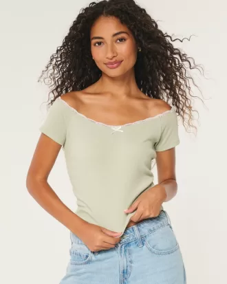 Off-the-Shoulder Lace Trim Top,Off-the-Shoulder Lace Trim Top Off-the-Shoulder Lace Trim Top,Off-the-Shoulder Lace Trim Top