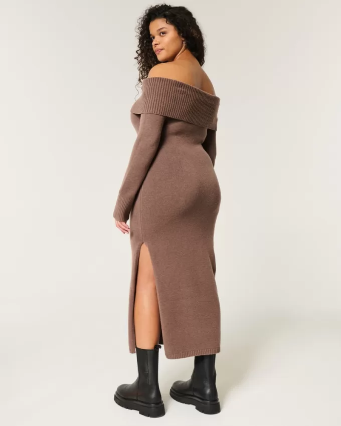Off-the-Shoulder Midi Sweater Dress,Off-the-Shoulder Midi Sweater Dress Off-the-Shoulder Midi Sweater Dress,Off-the-Shoulder Midi Sweater Dress