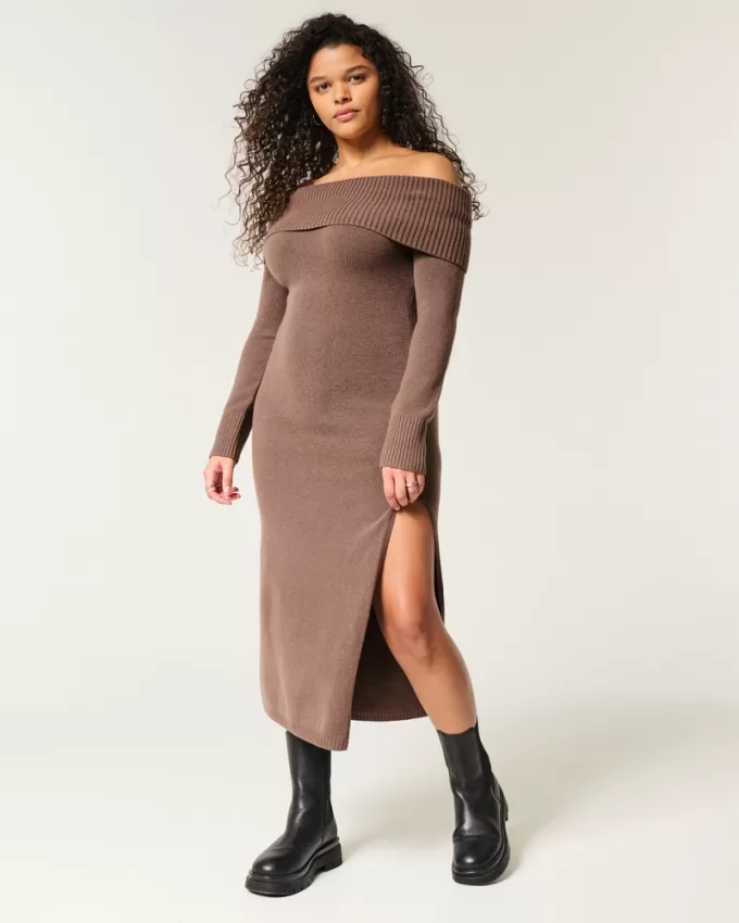 Off-the-Shoulder Midi Sweater Dress,Off-the-Shoulder Midi Sweater Dress Off-the-Shoulder Midi Sweater Dress,Off-the-Shoulder Midi Sweater Dress