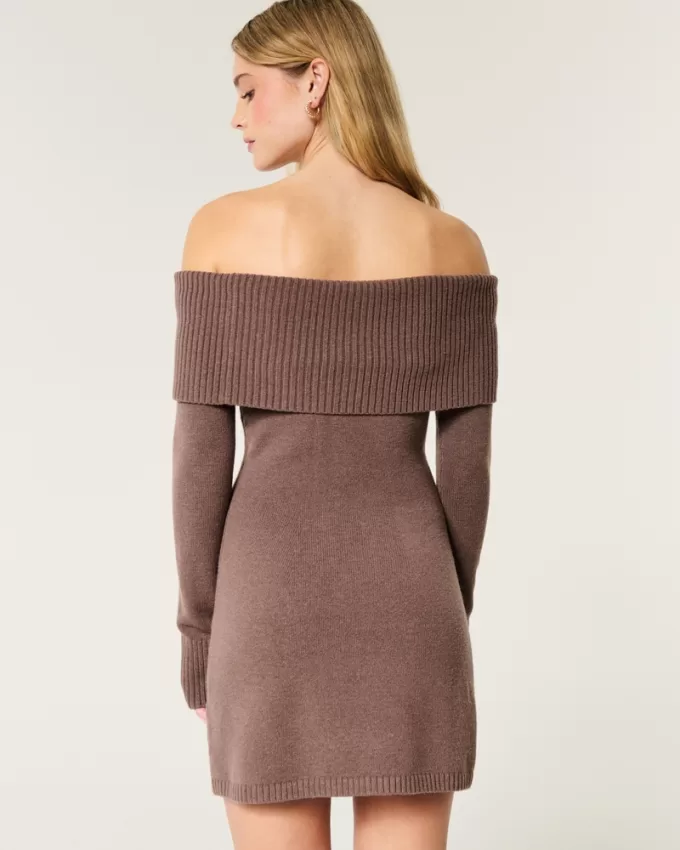Off-the-Shoulder Skater Sweater Dress,Off-the-Shoulder Skater Sweater Dress