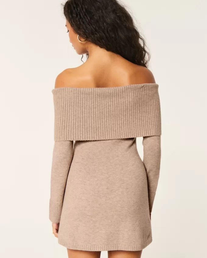 Off-the-Shoulder Skater Sweater Dress,Off-the-Shoulder Skater Sweater Dress Off-the-Shoulder Skater Sweater Dress,Off-the-Shoulder Skater Sweater Dress