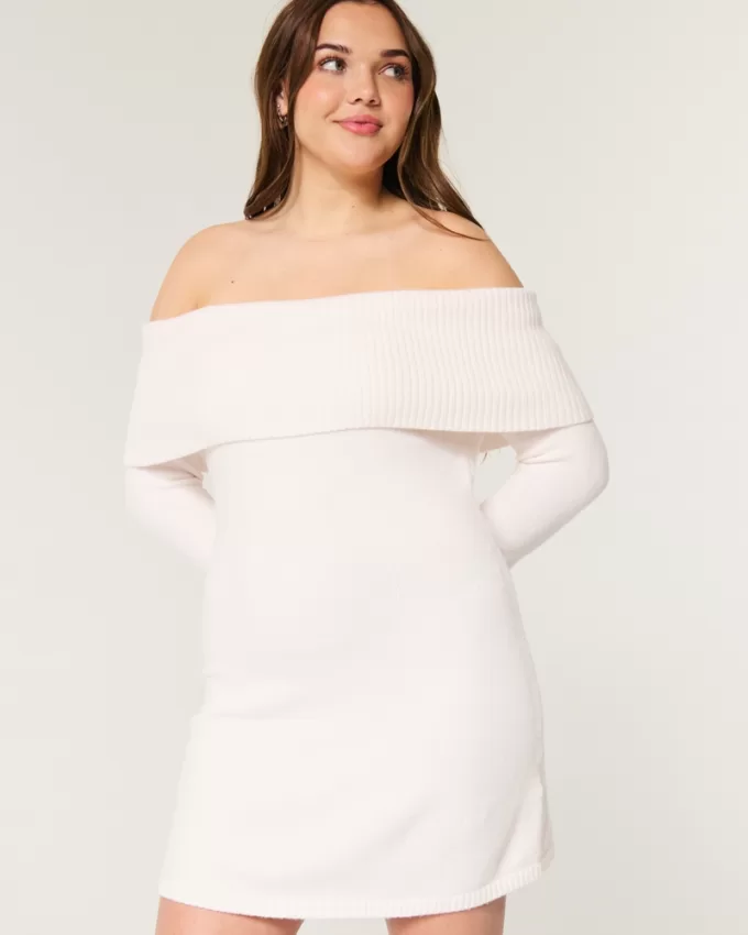 Off-the-Shoulder Skater Sweater Dress,Off-the-Shoulder Skater Sweater Dress