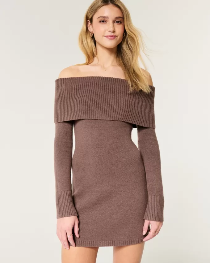 Off-the-Shoulder Skater Sweater Dress,Off-the-Shoulder Skater Sweater Dress