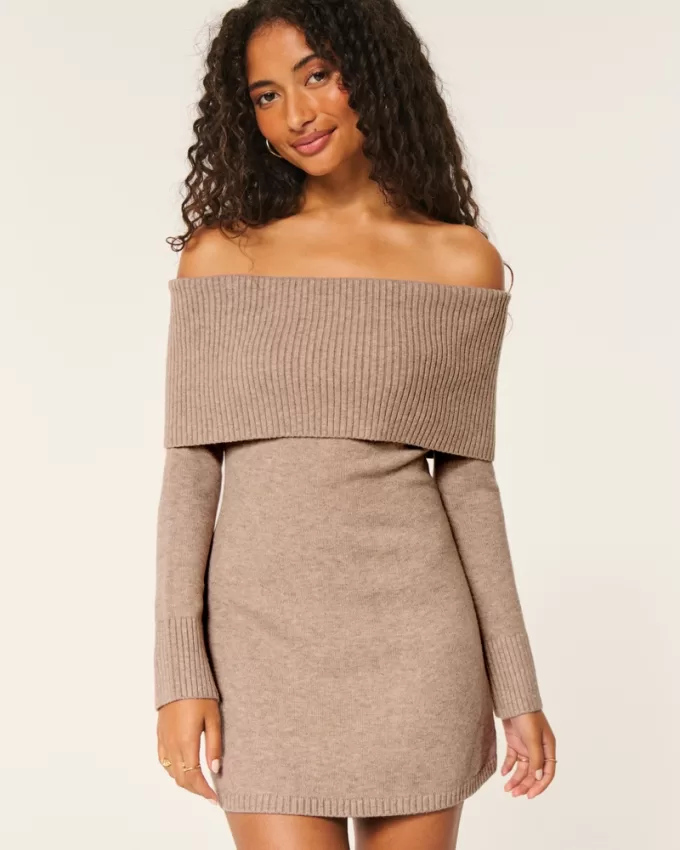 Off-the-Shoulder Skater Sweater Dress,Off-the-Shoulder Skater Sweater Dress Off-the-Shoulder Skater Sweater Dress,Off-the-Shoulder Skater Sweater Dress
