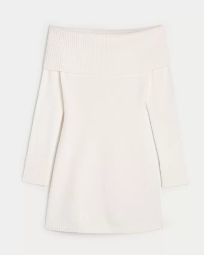 Off-the-Shoulder Skater Sweater Dress,Off-the-Shoulder Skater Sweater Dress