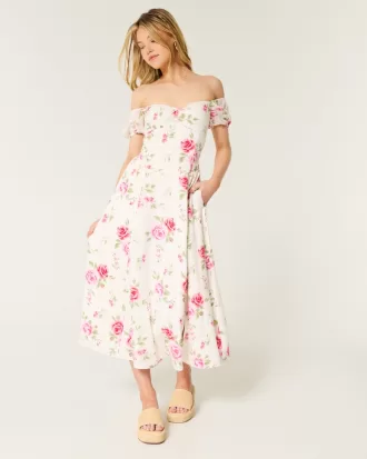 On/Off-the-Shoulder Drop-Waist Dress,On/Off-the-Shoulder Drop-Waist Dress