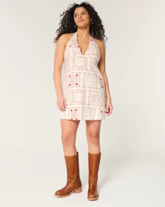 Open Back Linen-Blend Halter Dress,Open Back Linen-Blend Halter Dress