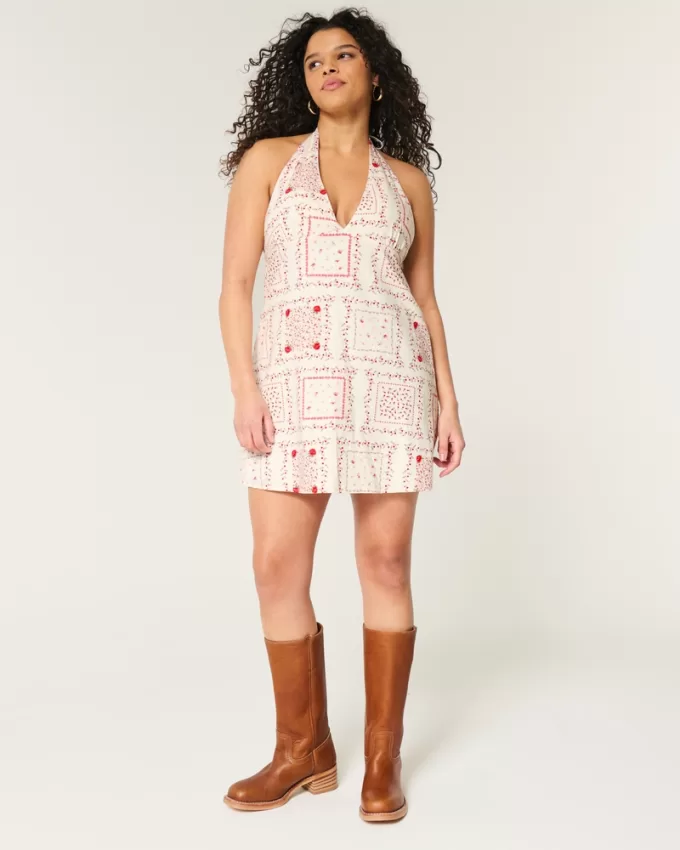 Open Back Linen-Blend Halter Dress,Open Back Linen-Blend Halter Dress Open Back Linen-Blend Halter Dress,Open Back Linen-Blend Halter Dress