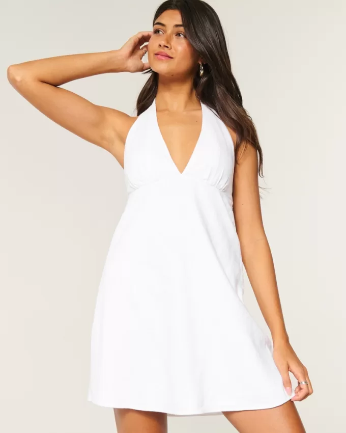 Open Back Linen-Blend Halter Dress,Open Back Linen-Blend Halter Dress Open Back Linen-Blend Halter Dress,Open Back Linen-Blend Halter Dress