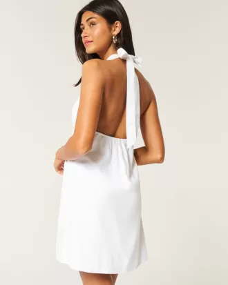 Open Back Linen-Blend Halter Dress,Open Back Linen-Blend Halter Dress
