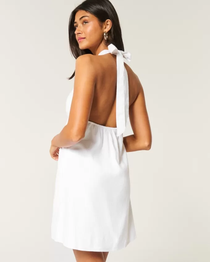 Open Back Linen-Blend Halter Dress,Open Back Linen-Blend Halter Dress Open Back Linen-Blend Halter Dress,Open Back Linen-Blend Halter Dress