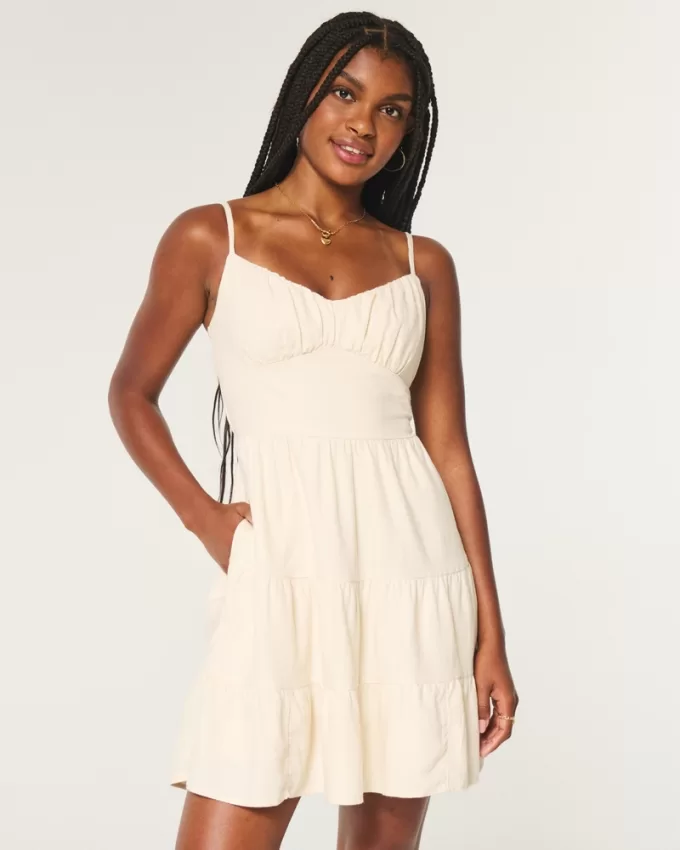 Open Back Linen Blend Mini Dress,Open Back Linen Blend Mini Dress