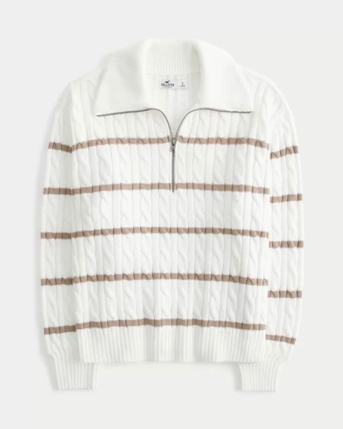 Oversized Cable-Knit Half-Zip Sweater,Oversized Cable-Knit Half-Zip Sweater Oversized Cable-Knit Half-Zip Sweater,Oversized Cable-Knit Half-Zip Sweater