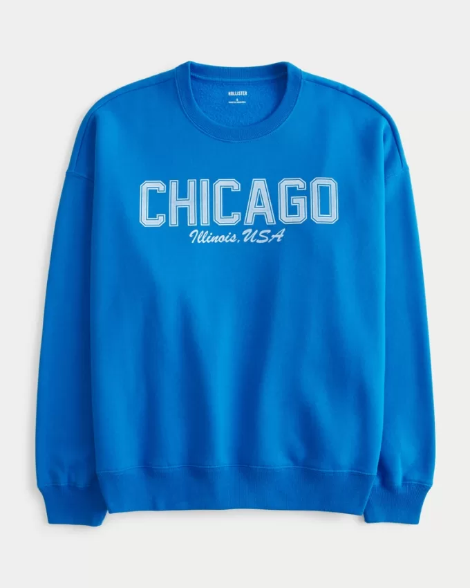 Oversized Chicago Graphic Crew Sweatshirt,Oversized Chicago Graphic Crew Sweatshirt Oversized Chicago Graphic Crew Sweatshirt,Oversized Chicago Graphic Crew Sweatshirt