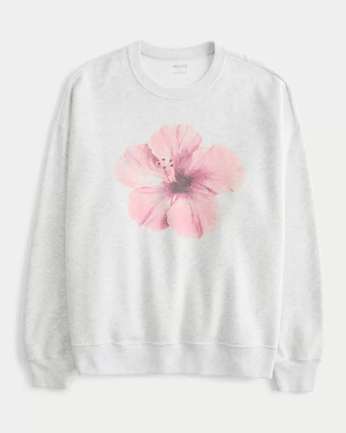 Oversized Flower Graphic Crew Sweatshirt,Oversized Flower Graphic Crew Sweatshirt Oversized Flower Graphic Crew Sweatshirt,Oversized Flower Graphic Crew Sweatshirt
