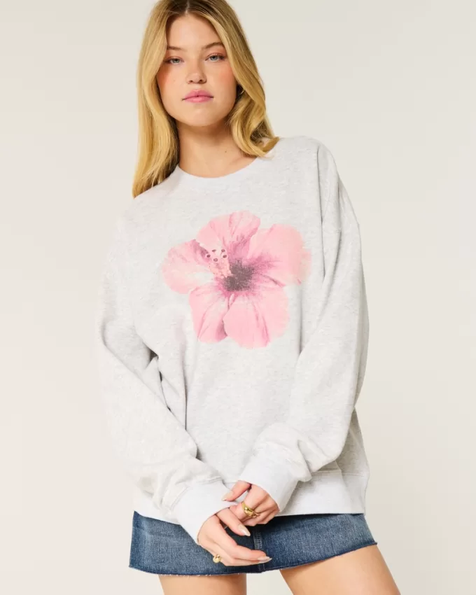 Oversized Flower Graphic Crew Sweatshirt,Oversized Flower Graphic Crew Sweatshirt Oversized Flower Graphic Crew Sweatshirt,Oversized Flower Graphic Crew Sweatshirt