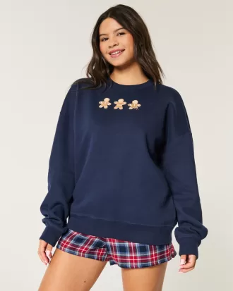 Oversized Gingerbread Cookies Graphic Crew Sweatshirt,Oversized Gingerbread Cookies Graphic Crew Sweatshirt