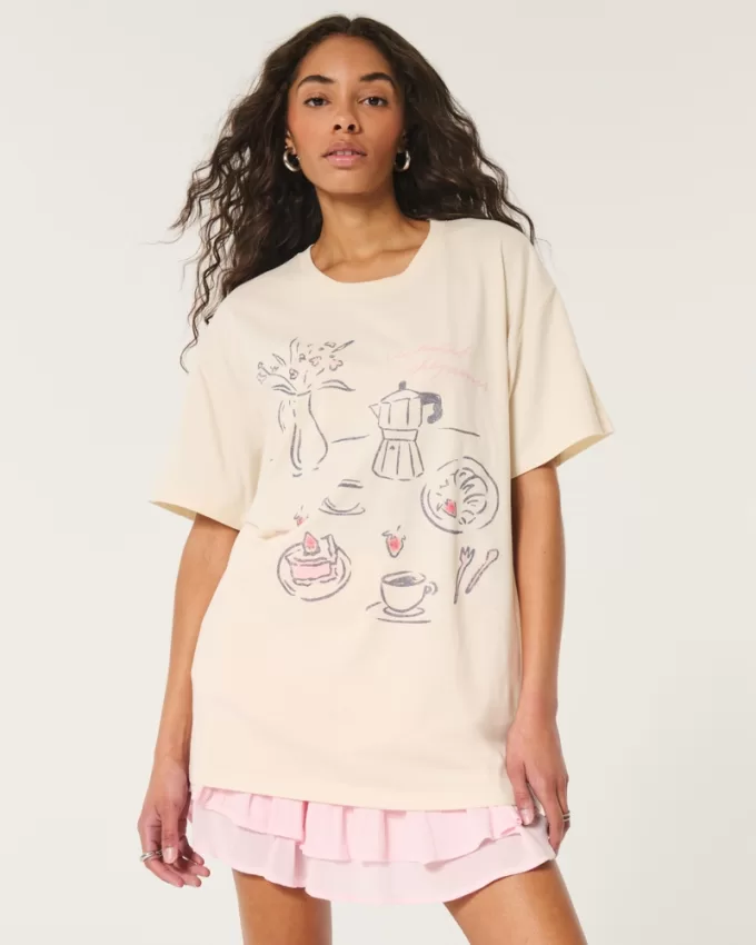 Oversized Le Petit Déjeuner Graphic Tee,Oversized Le Petit Déjeuner Graphic Tee