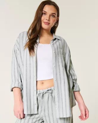 Oversized Linen-Blend Shirt,Oversized Linen-Blend Shirt