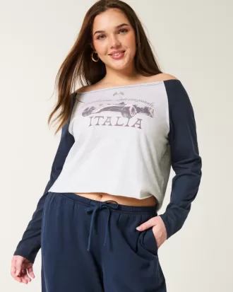 Oversized Long-Sleeve Racing Graphic Tee,Oversized Long-Sleeve Racing Graphic Tee