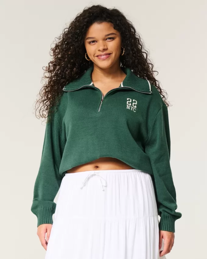 Oversized NYC Graphic Half-Zip Sweater,Oversized NYC Graphic Half-Zip Sweater Oversized NYC Graphic Half-Zip Sweater,Oversized NYC Graphic Half-Zip Sweater