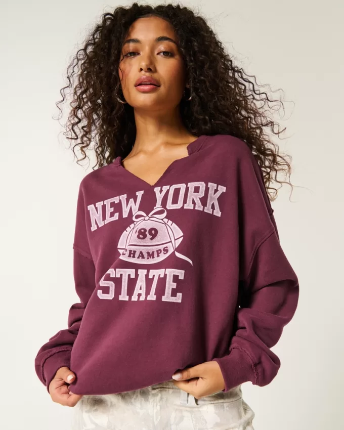 Oversized New York Graphic Notch-Neck Sweatshirt,Oversized New York Graphic Notch-Neck Sweatshirt Oversized New York Graphic Notch-Neck Sweatshirt,Oversized New York Graphic Notch-Neck Sweatshirt