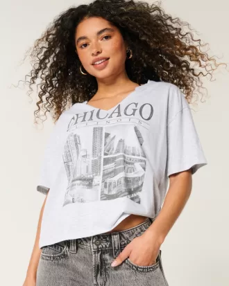 Oversized Notch-Neck Chicago Graphic Tee,Oversized Notch-Neck Chicago Graphic Tee Oversized Notch-Neck Chicago Graphic Tee,Oversized Notch-Neck Chicago Graphic Tee
