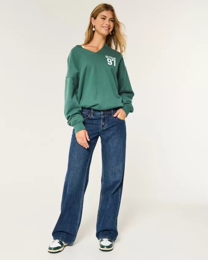 Oversized Notch-Neck Go Team Graphic Sweatshirt,Oversized Notch-Neck Go Team Graphic Sweatshirt Oversized Notch-Neck Go Team Graphic Sweatshirt,Oversized Notch-Neck Go Team Graphic Sweatshirt