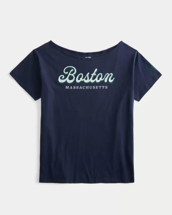 Oversized Off-the-Shoulder Boston Graphic Tee,Oversized Off-the-Shoulder Boston Graphic Tee Oversized Off-the-Shoulder Boston Graphic Tee,Oversized Off-the-Shoulder Boston Graphic Tee