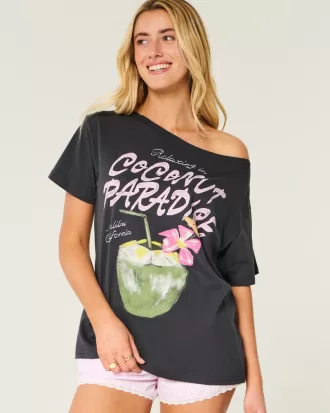 Oversized Off-the-Shoulder Coconut Paradise Graphic Tee,Oversized Off-the-Shoulder Coconut Paradise Graphic Tee Oversized Off-the-Shoulder Coconut Paradise Graphic Tee,Oversized Off-the-Shoulder Coconut Paradise Graphic Tee
