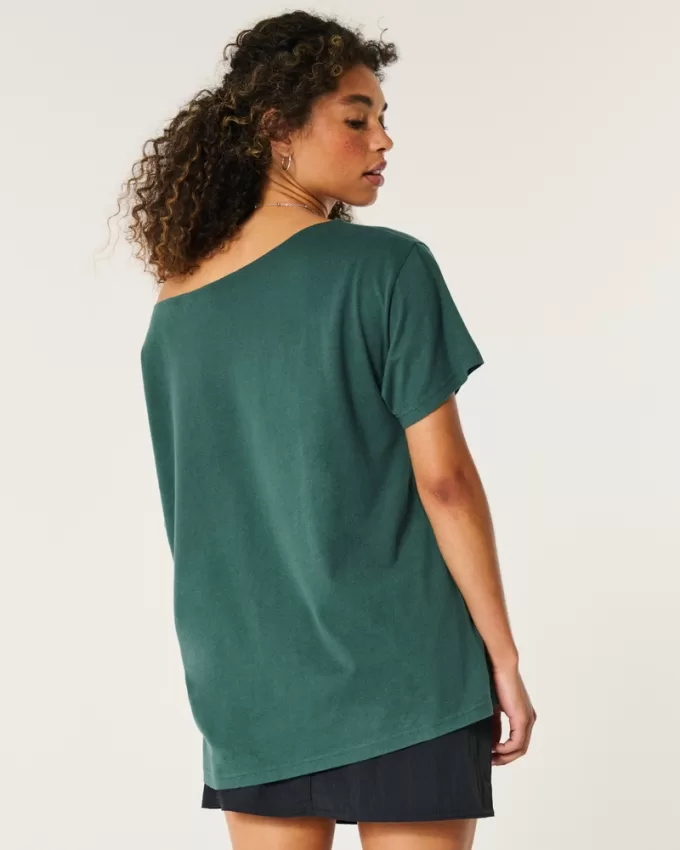 Oversized Off-the-Shoulder Go Sports Graphic Tee,Oversized Off-the-Shoulder Go Sports Graphic Tee