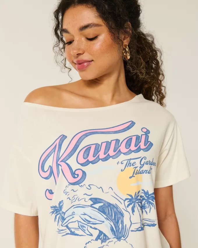 Oversized Off-the-Shoulder Kauai Graphic Tee,Oversized Off-the-Shoulder Kauai Graphic Tee Oversized Off-the-Shoulder Kauai Graphic Tee,Oversized Off-the-Shoulder Kauai Graphic Tee