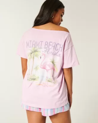 Oversized Off-the-Shoulder Miami Beach Graphic Tee,Oversized Off-the-Shoulder Miami Beach Graphic Tee Oversized Off-the-Shoulder Miami Beach Graphic Tee,Oversized Off-the-Shoulder Miami Beach Graphic Tee