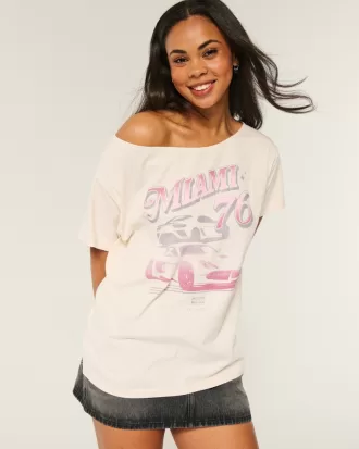 Oversized Off-the-Shoulder Miami Racing Graphic Tee,Oversized Off-the-Shoulder Miami Racing Graphic Tee Oversized Off-the-Shoulder Miami Racing Graphic Tee,Oversized Off-the-Shoulder Miami Racing Graphic Tee