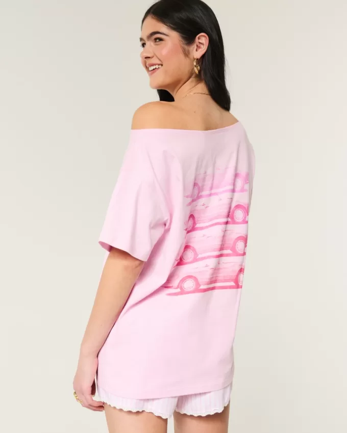 Oversized Off-the-Shoulder New York Raceway Graphic Tee,Oversized Off-the-Shoulder New York Raceway Graphic Tee Oversized Off-the-Shoulder New York Raceway Graphic Tee,Oversized Off-the-Shoulder New York Raceway Graphic Tee