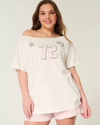 Oversized Off-the-Shoulder Number Graphic Tee,Oversized Off-the-Shoulder Number Graphic Tee Oversized Off-the-Shoulder Number Graphic Tee,Oversized Off-the-Shoulder Number Graphic Tee