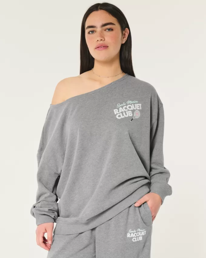 Oversized Off-the-Shoulder Racquet Club Graphic Sweatshirt,Oversized Off-the-Shoulder Racquet Club Graphic Sweatshirt Oversized Off-the-Shoulder Racquet Club Graphic Sweatshirt,Oversized Off-the-Shoulder Racquet Club Graphic Sweatshirt