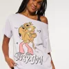Oversized Off-the-Shoulder Scooby-Doo Graphic Tee,Oversized Off-the-Shoulder Scooby-Doo Graphic Tee