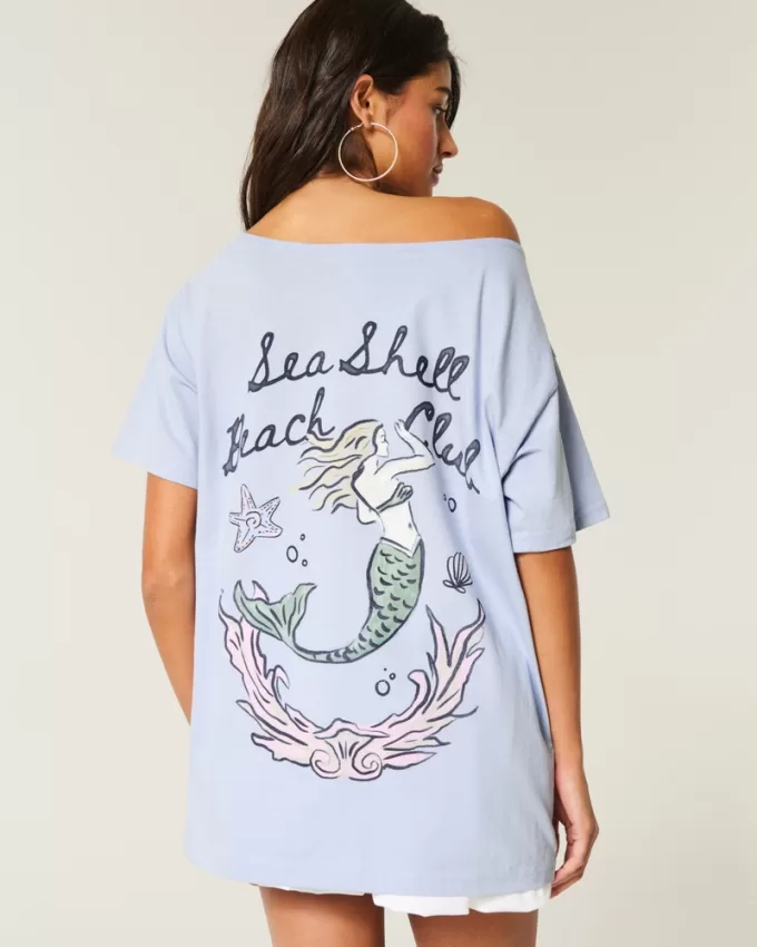 Oversized Off-the-Shoulder Sea Shell Beach Club Graphic Tee,Oversized Off-the-Shoulder Sea Shell Beach Club Graphic Tee Oversized Off-the-Shoulder Sea Shell Beach Club Graphic Tee,Oversized Off-the-Shoulder Sea Shell Beach Club Graphic Tee