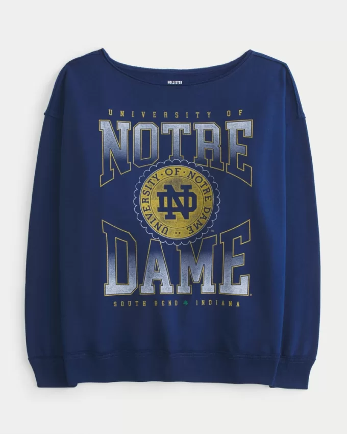 Oversized Off-the-Shoulder University of Notre Dame Graphic Sweatshirt,Oversized Off-the-Shoulder University of Notre Dame Graphic Sweatshirt